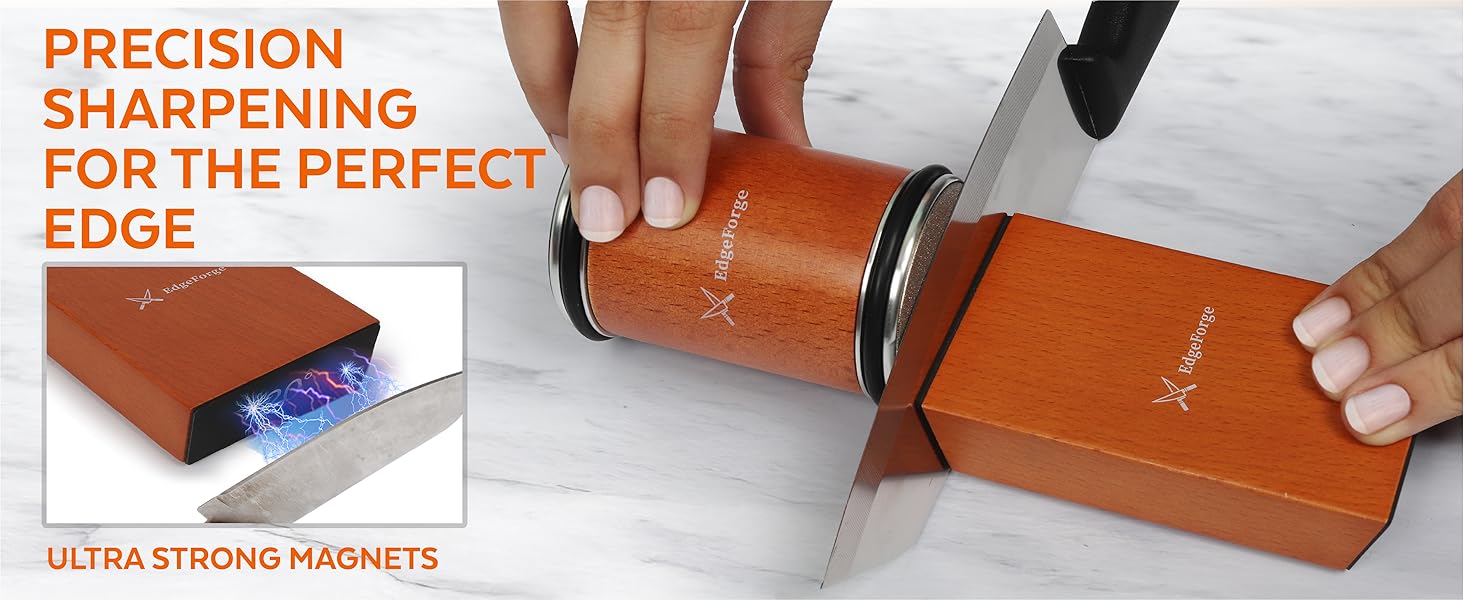 Knife Sharpener – Rolling Knife Sharpener Kit with Diamond Disc & Stainless Steel Polishing Disc, Magnetic 15° & 20° Angle Guide, Manual Kitchen Knife Sharpener Tool, Ideal Gift