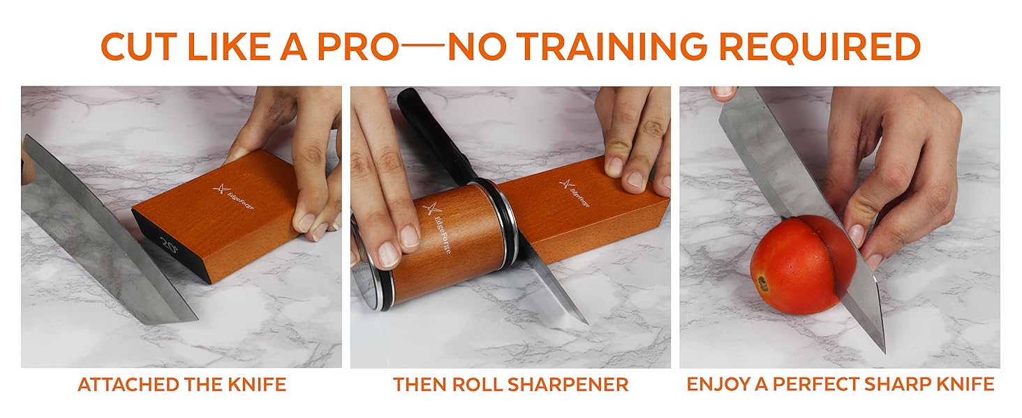 Knife Sharpener – Rolling Knife Sharpener Kit with Diamond Disc & Stainless Steel Polishing Disc, Magnetic 15° & 20° Angle Guide, Manual Kitchen Knife Sharpener Tool, Ideal Gift