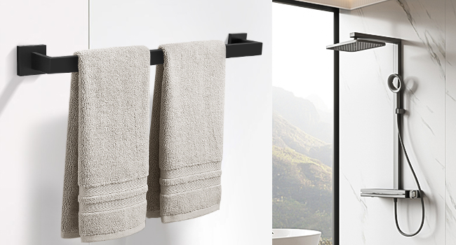 TNOMS Matte Black 10 Pieces Bathroom Hardware Accessories Set Towel Bar Set Towel Holder Racks Set for Bathroom,SUS304 Stainless Steel,Wall Mounted 16-Inch