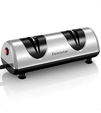 Electric Knife Sharpener, Professional Kitchen Knife Sharpener for Home Use, 2 Stages of Coarse Sharpening & Fine Polishing, Metal Dust Collection Box for Easy Cleaning, Silver Gray