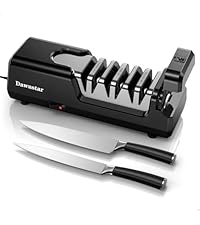 Electric Knife Sharpener, Professional Kitchen Knife Sharpener for Home Use, 2 Stages of Coarse Sharpening & Fine Polishing, Metal Dust Collection Box for Easy Cleaning, Silver Gray