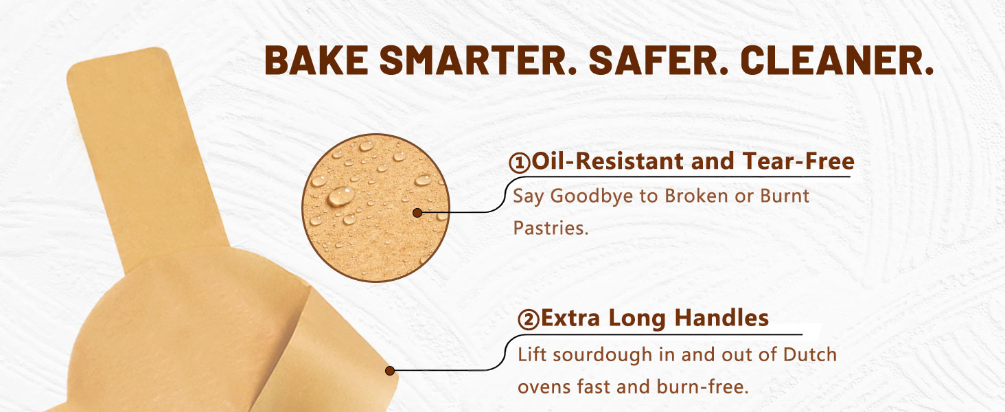 Parchment Bread Sling for Dutch Oven, BlissBoard Disposable Bread Baking Mat with Long Handles, 50 Pcs Unbleached Parchment Paper for Air Fryer, Sourdough Transfer