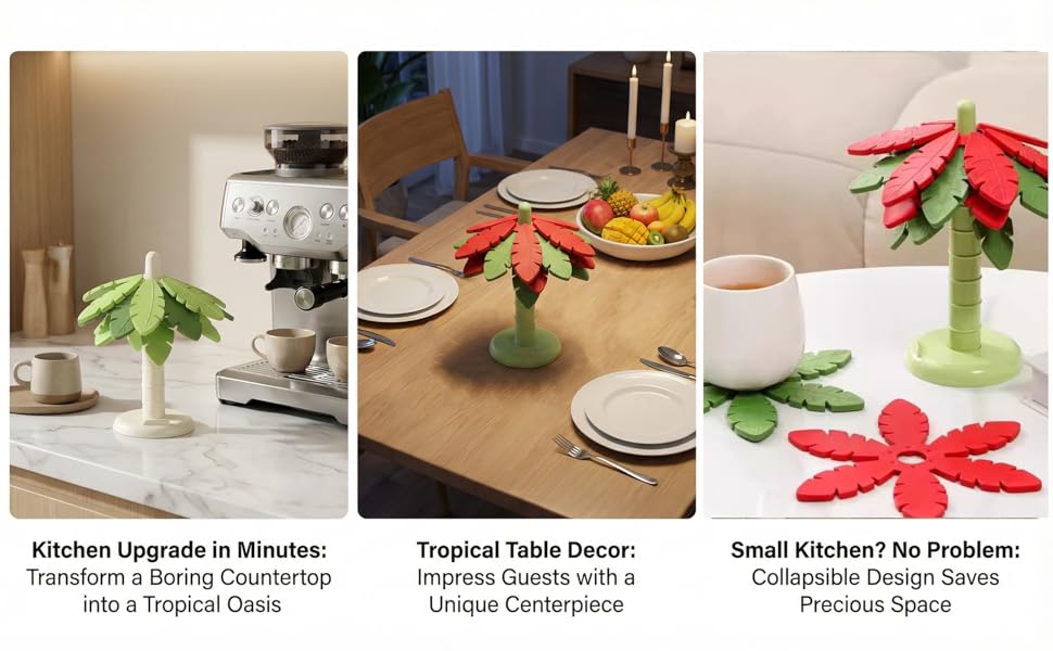 Silicone Trivets for Hot Dishes and Pans, Heat Resistant Tree-Shaped Pot Holders (Set of 4) BPA Free, Non-Slip Kitchen Trivet Mats, Elegant Christmas Design for Countertops & Dining Tables Green