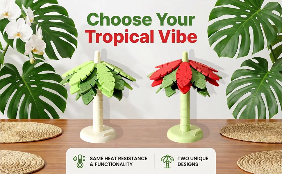 Silicone Trivets for Hot Dishes and Pans, Heat Resistant Tree-Shaped Pot Holders (Set of 4) BPA Free, Non-Slip Kitchen Trivet Mats, Elegant Christmas Design for Countertops & Dining Tables Green