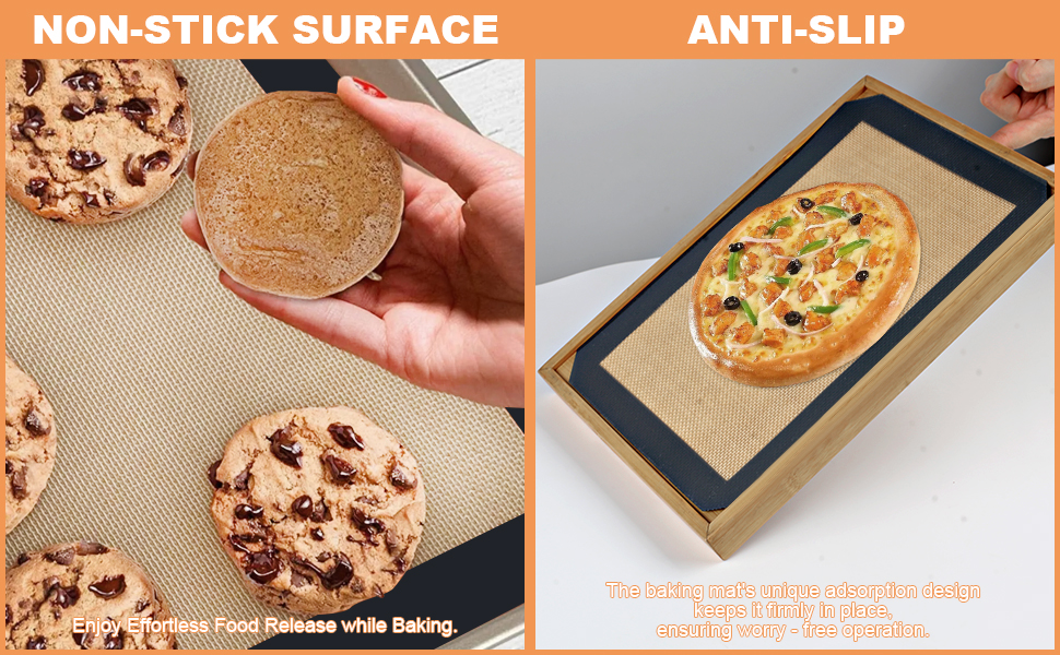 Silicone Baking Mat,Silicone Mat,2 Pack Reusable Non-Stick Baking Mat,Food Safe Silicone Mats for Baking, Oven Baking Sheet for Making Cookies, Macaroons, Bread,(11.8