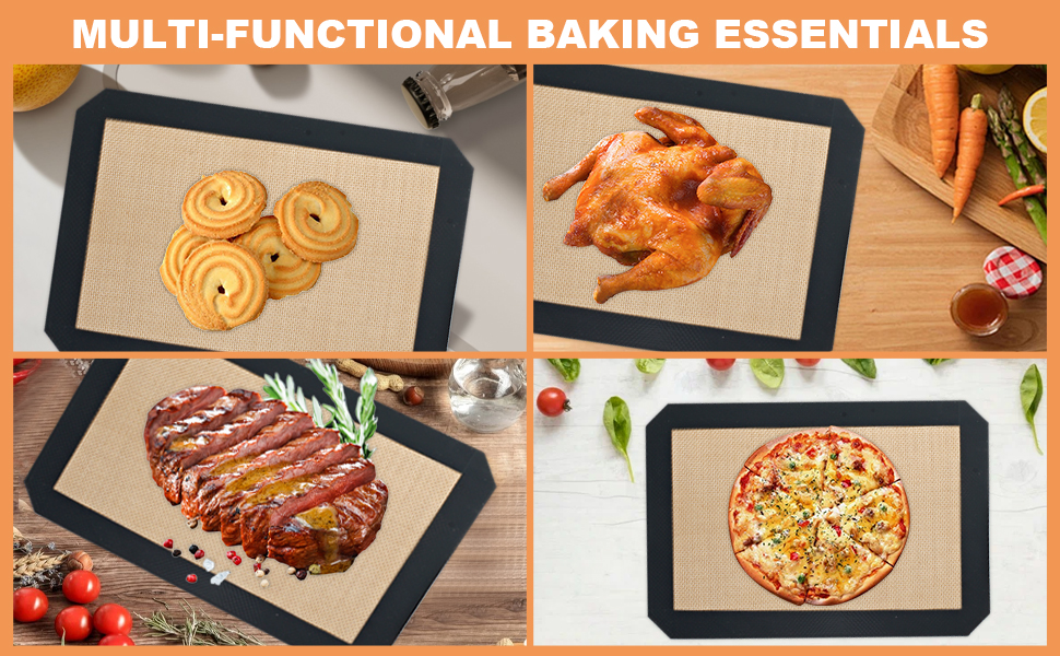 Silicone Baking Mat,Silicone Mat,2 Pack Reusable Non-Stick Baking Mat,Food Safe Silicone Mats for Baking, Oven Baking Sheet for Making Cookies, Macaroons, Bread,(11.8