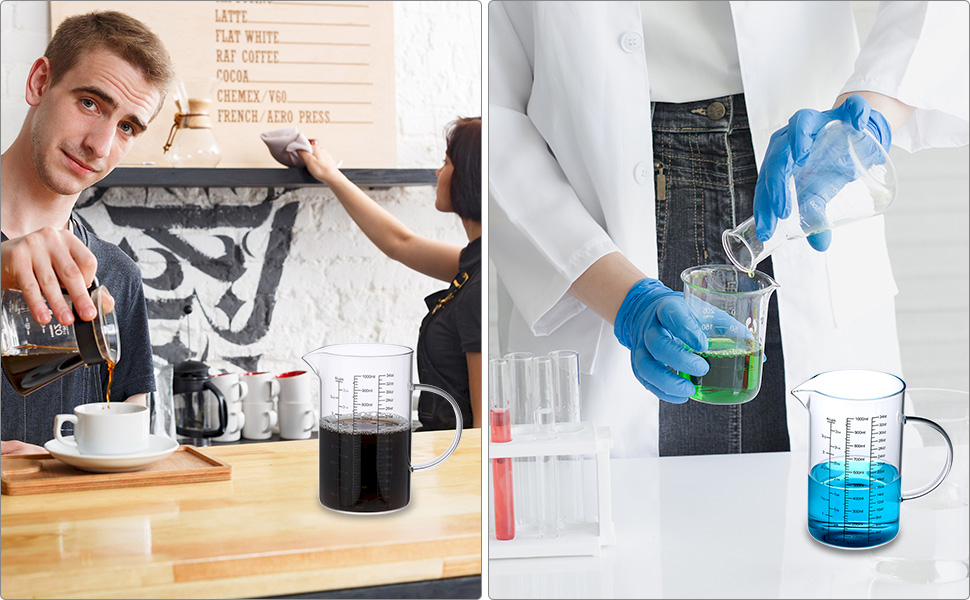 QWORK 34OZ/1000ML Glass Measuring Cup (Ml/Oz/Cup), 4 Cups Multi-Purpose Kitchen Tool with V-Shaped Spout & Handle