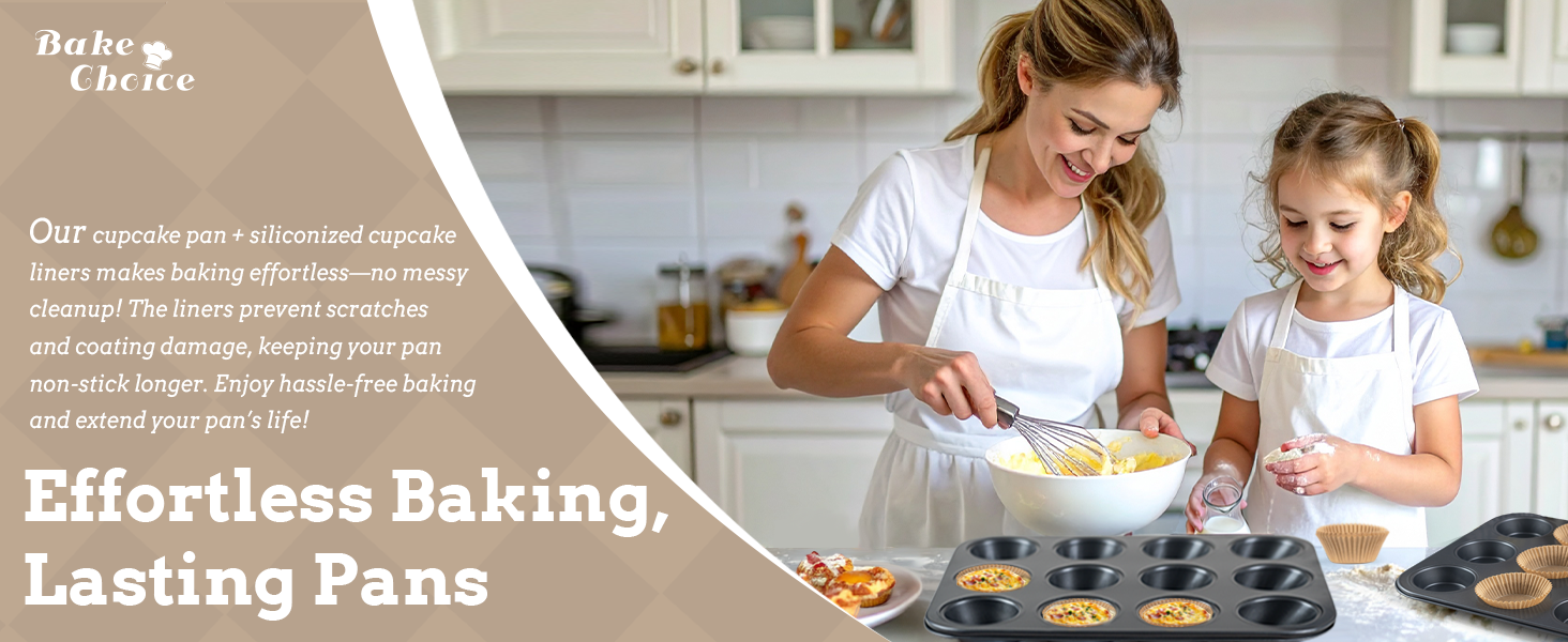 2 Pack Muffin Pan for Baking, Standard Cupcake Pan includes 100 Natural Cupcake Liners, Muffin Tin Nonstick 12 Cup, Baking Pans Set, Carbon Steel Baking Supplies