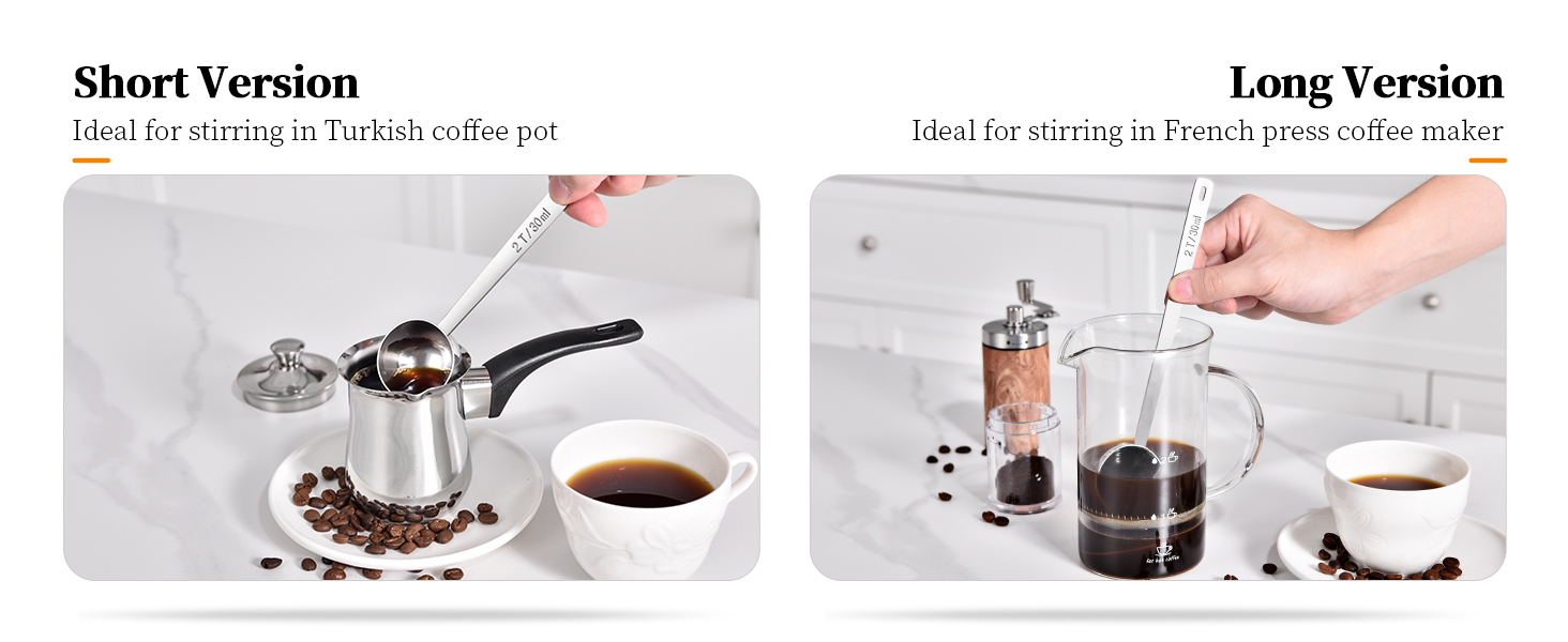 Long Handle Coffee Scoop: 5.98 Inch 18/8 Stainless Steel 2 Tablespoon Metal Measuring Spoon Tbsp Scoop for Coffee Beans, Grounds Coffee, Coffee Powder, Tea, Tall Jars (2Tbsp/30ml)