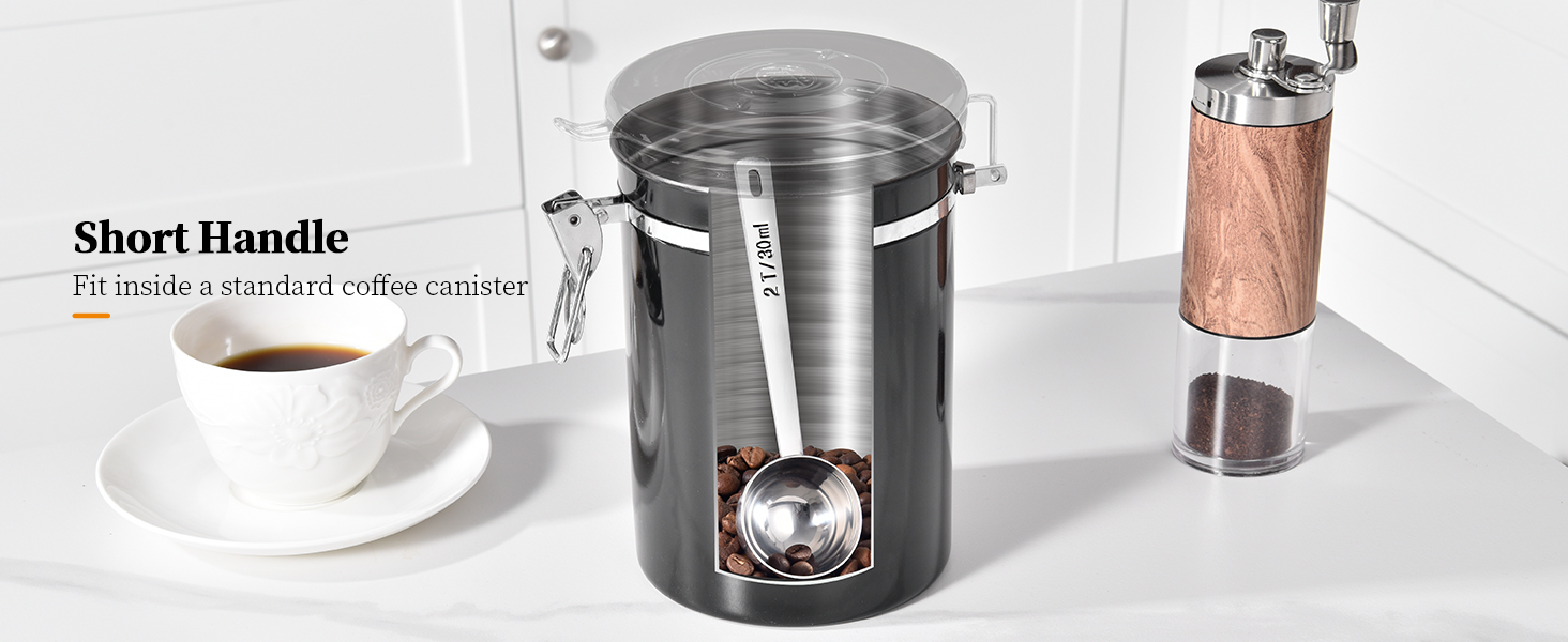 Long Handle Coffee Scoop: 5.98 Inch 18/8 Stainless Steel 2 Tablespoon Metal Measuring Spoon Tbsp Scoop for Coffee Beans, Grounds Coffee, Coffee Powder, Tea, Tall Jars (2Tbsp/30ml)