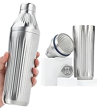 Elevated Craft Diamond Edition Hybrid Cocktail Shaker Set - Premium Vacuum Insulated Brushed Copper, 28 oz, Includes Built-in Strainer, Precise Measuring Top & XL Polishing Cloth - Martini Shaker