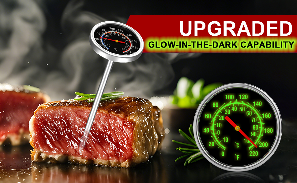 Meat Thermometer - Instant Read Food Thermometer with 5.5-Inch Stainless Steel Probe for Cooking, Steak, Bread, Chicken, Grilling, Milk, Tea & Coffee - 1.5-Inch Dial Kitchen Temperature (1PCS)