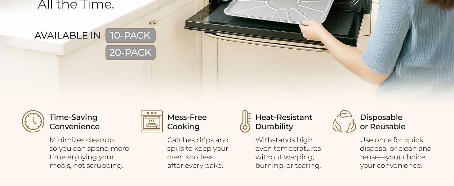 Aluminum Oven Liners for Bottom of Oven (10 Pack), Disposable Foil Oven Liners for Bottom of Oven, Oven Drip Pans, Oven Liners for Bottom of Electric Oven and Gas Oven, Oven Liner, 18.5