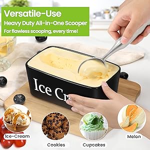 Stainless Steel Ice Cream Scoop - Heavy Duty Ice Cream Scooper with Ergonomic Handle - One-Piece Metal Ice Cream Spoon for Gelato, Sorbet, Cookies - Durable, Easy to Use & Dishwasher Safe