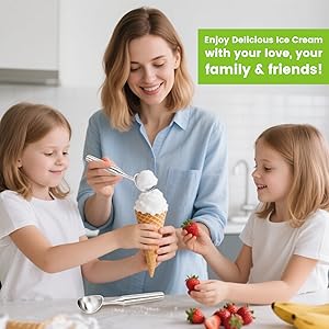 Stainless Steel Ice Cream Scoop - Heavy Duty Ice Cream Scooper with Ergonomic Handle - One-Piece Metal Ice Cream Spoon for Gelato, Sorbet, Cookies - Durable, Easy to Use & Dishwasher Safe