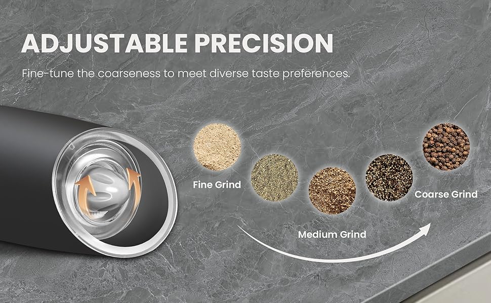 Battery Operated Salt And Pepper Grinder Set with LED Light, Automatic Electric Gravity Salt And Pepper Shakers Set, Each 6 AAA Batteries Needed, Adjustable Roughness, 2 Pack (Black)