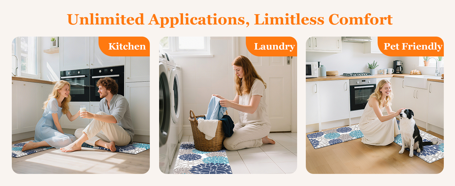 StepLively Kitchen Mats for Floor, Anti Fatigue Mats for Kitchen Floor, Kitchen Decor and Accessories Non Slip Washable Mats Set of 2 for Sink, Office, Laundry, 17.3