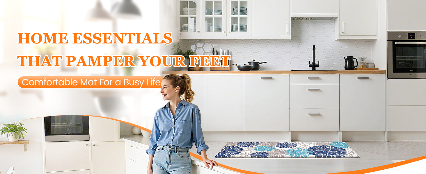 StepLively Kitchen Mats for Floor, Anti Fatigue Mats for Kitchen Floor, Kitchen Decor and Accessories Non Slip Washable Mats Set of 2 for Sink, Office, Laundry, 17.3