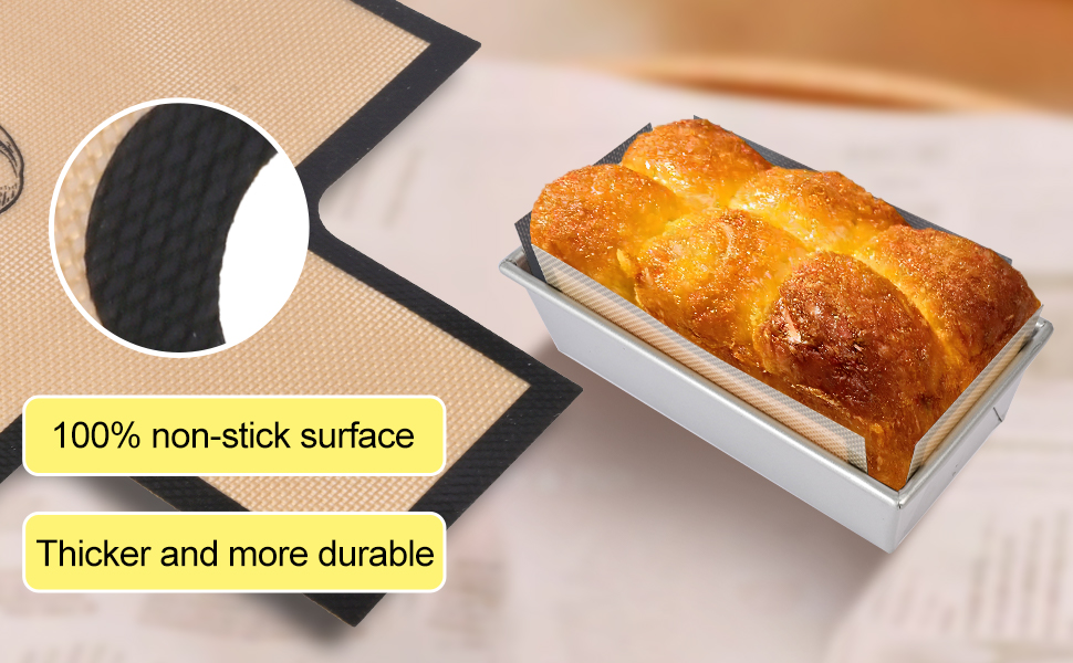 2 Pcs Thickened Silicone Bread loaf pan liners for baking bread 9x5，Silicone Baking Mat for 9x5 Inch Loaf Pan, Nonstick & Reusable, Easy to Clean, High-Temp Resistant (Black and Gray)