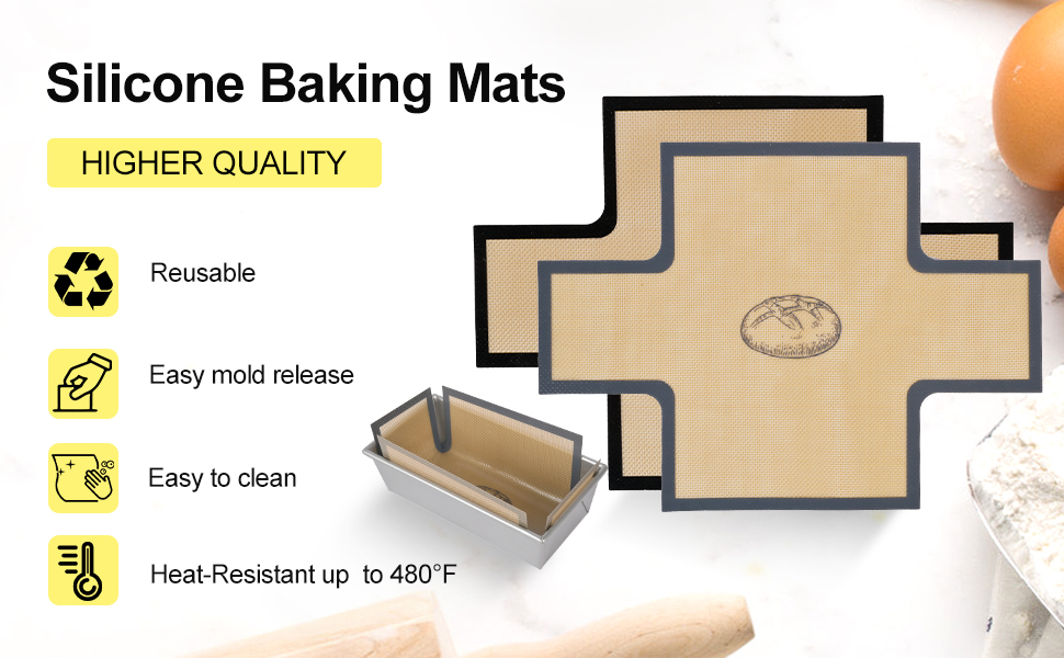 2 Pcs Thickened Silicone Bread loaf pan liners for baking bread 9x5，Silicone Baking Mat for 9x5 Inch Loaf Pan, Nonstick & Reusable, Easy to Clean, High-Temp Resistant (Black and Gray)