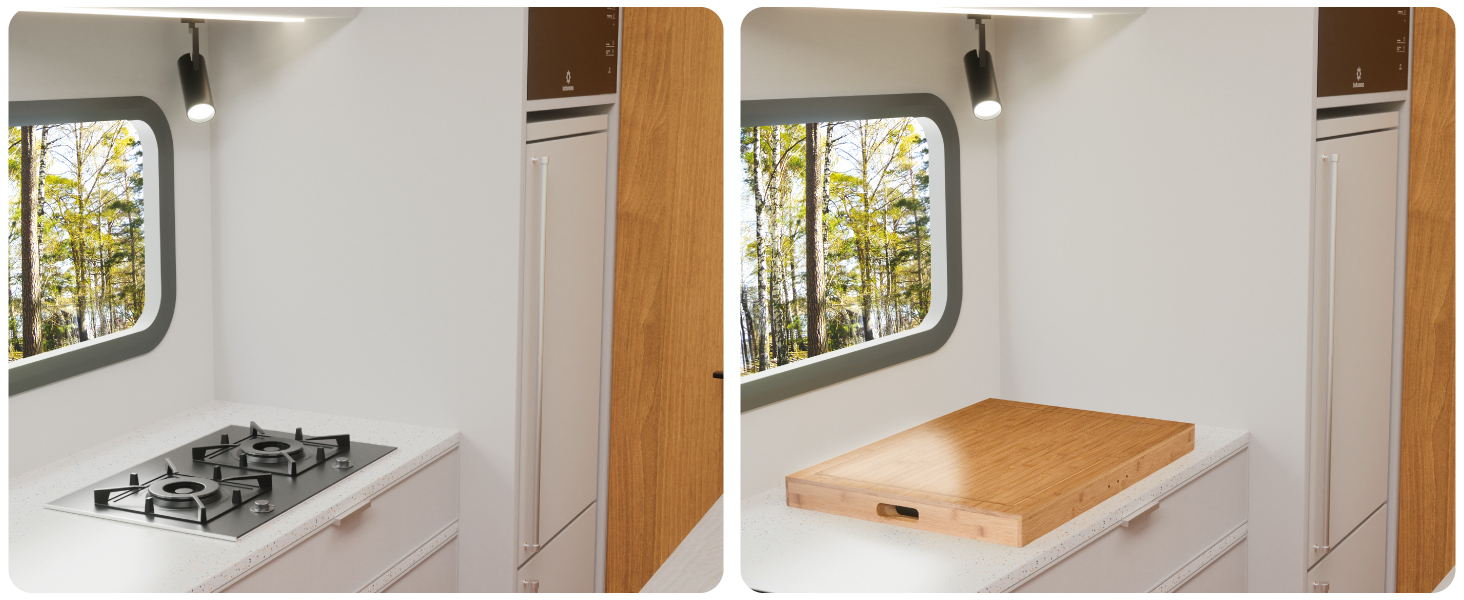 Acacia Wood Stove Cover for Gas & Electric Burners, 28.82”x20.83”x2.12'' (Inner) Noodle Board with Handles, Cutting Board with Juice Groove, Serving Tray (Natural Acacia)