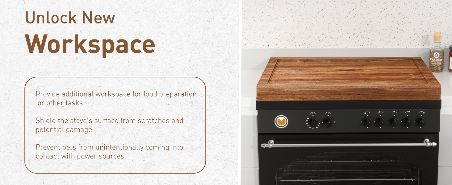 Acacia Wood Stove Cover for Gas & Electric Burners, 28.82”x20.83”x2.12'' (Inner) Noodle Board with Handles, Cutting Board with Juice Groove, Serving Tray (Natural Acacia)