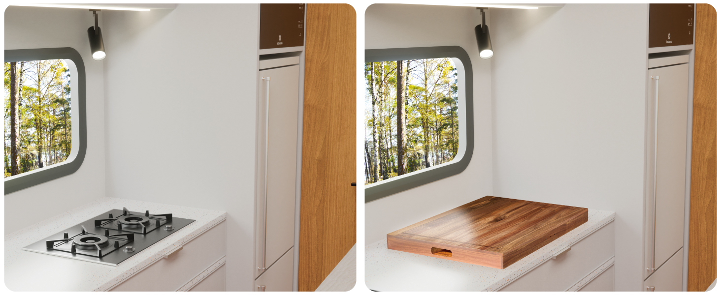 Acacia Wood Stove Cover for Gas & Electric Burners, 28.82”x20.83”x2.12'' (Inner) Noodle Board with Handles, Cutting Board with Juice Groove, Serving Tray (Natural Acacia)