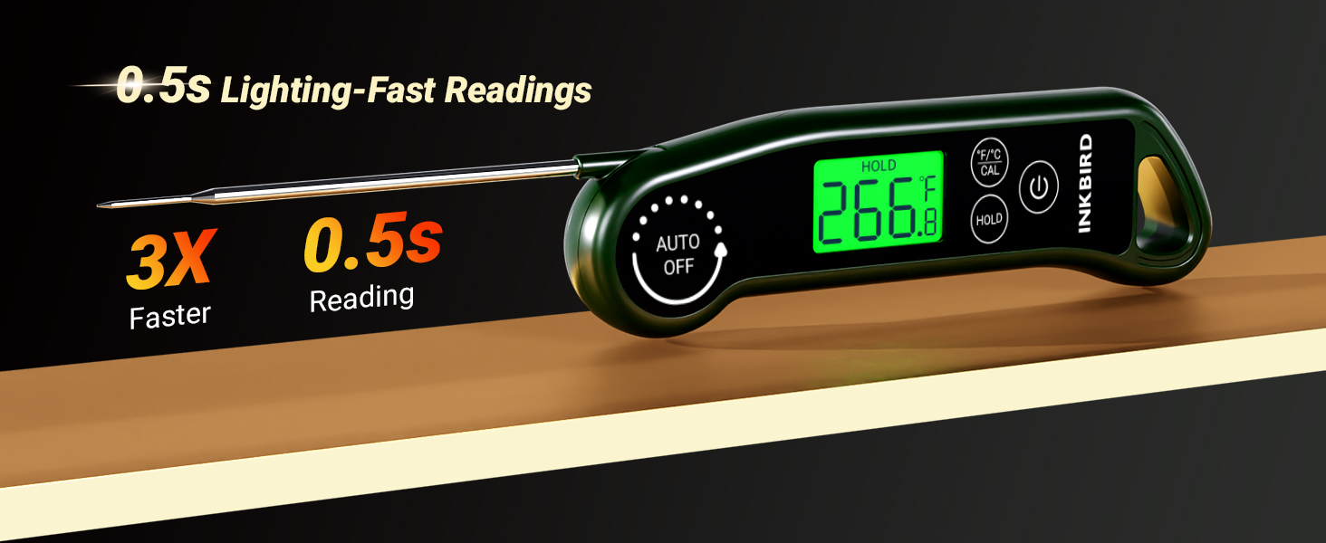 INKBIRD 0.5 Seconds Instant Read Meat Thermometer for Cooking RHT-11K, ±0.5℉ Accuracy Digital Food Thermometer with 1.42inch Large Screen, Waterproof Kitchen Thermometer for Candy, Grill, BBQ, Brewing