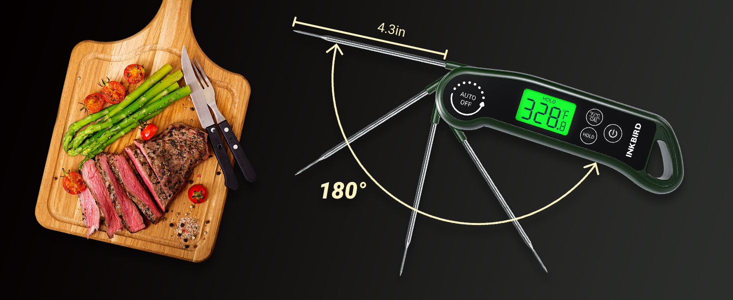 INKBIRD 0.5 Seconds Instant Read Meat Thermometer for Cooking RHT-11K, ±0.5℉ Accuracy Digital Food Thermometer with 1.42inch Large Screen, Waterproof Kitchen Thermometer for Candy, Grill, BBQ, Brewing