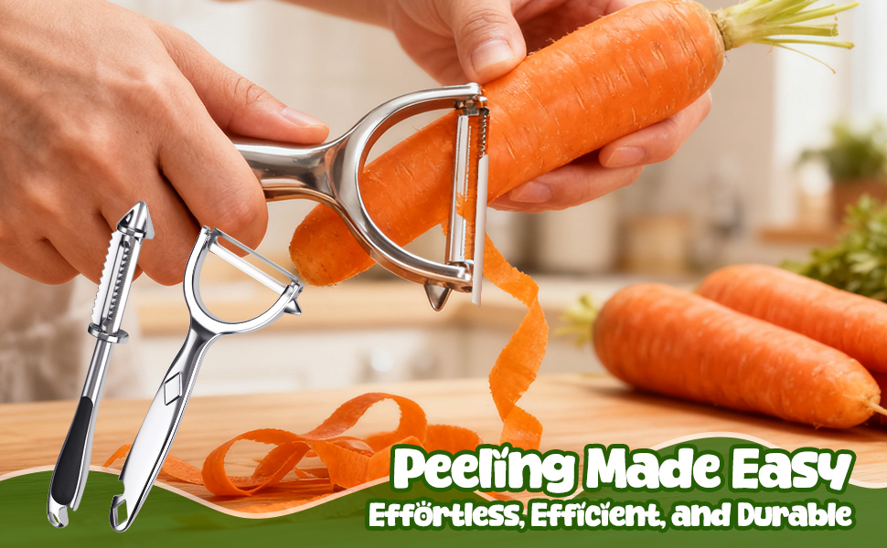 5-in-1 Vegetable Fruit Peeler Set, Y & I-Shaped Stainless Steel Blades with Ergonomic Non-Slip Handle, Sharp Kitchen Peeler for Fruits Carrots Potatoes (2-Pack)