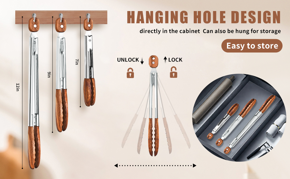 Wooden Tongs for Cooking Set of 3 (7