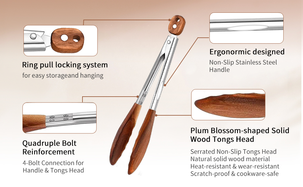 Wooden Tongs for Cooking Set of 3 (7