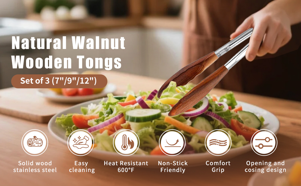 Wooden Tongs for Cooking Set of 3 (7