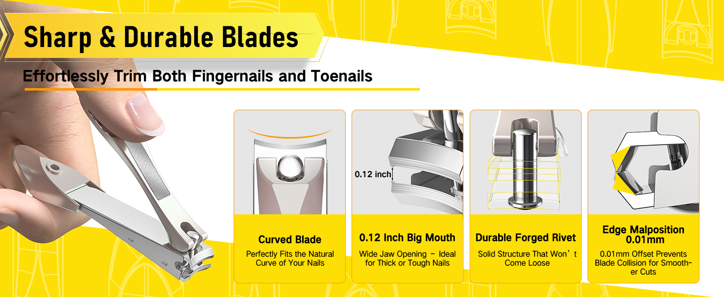 Nail Clipper Set,Premium Stainless Steel Fingernail and Toenail Clipper Cutters with Nail File and Catcher, Sharp Effortless Nail Clippers Tools for Men & Women