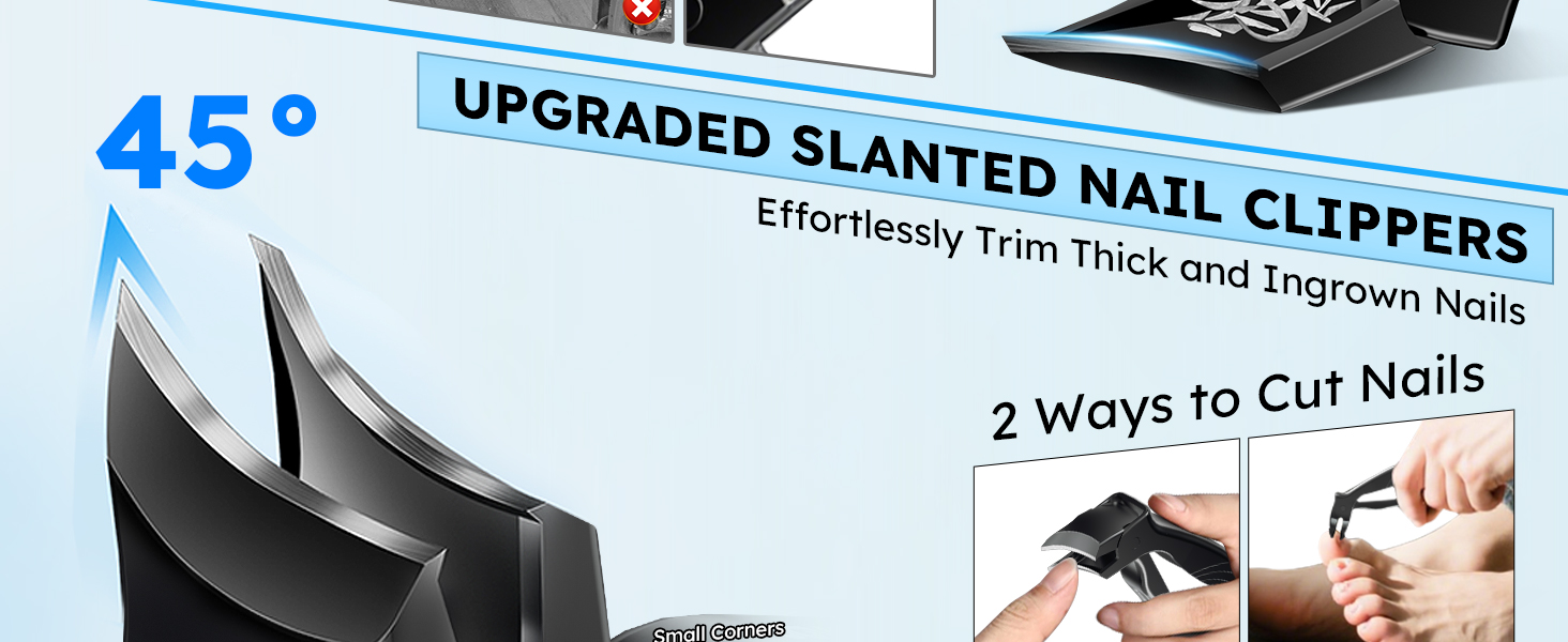 Toenail Clippers for Seniors, Angled Head Large Toe Nail Clippers for Thick Toenails, Wide Jaw Eagle Beak Clippers for Ingrown Nails, Anti-Splash Cutter with Curved Blade, Cuticle Clippers