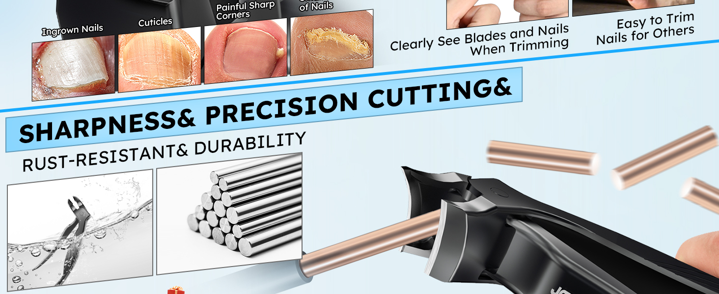 Toenail Clippers for Seniors, Angled Head Large Toe Nail Clippers for Thick Toenails, Wide Jaw Eagle Beak Clippers for Ingrown Nails, Anti-Splash Cutter with Curved Blade, Cuticle Clippers