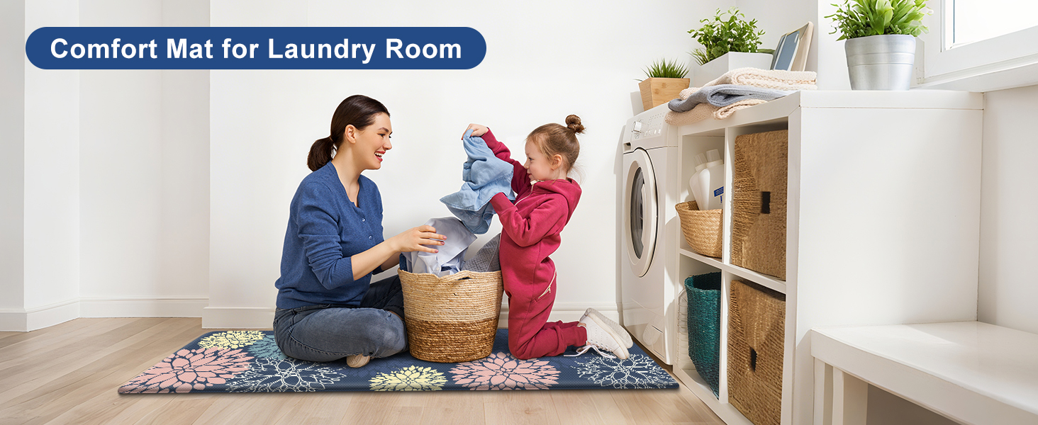 StepLively Kitchen Mats, 2 PCS Cushioned Anti-Fatigue Floral Pattern, Oeko-TEX Certified Washable Non-Slip Standing Mats for Kitchen, Office, Sink & Laundry (17.3