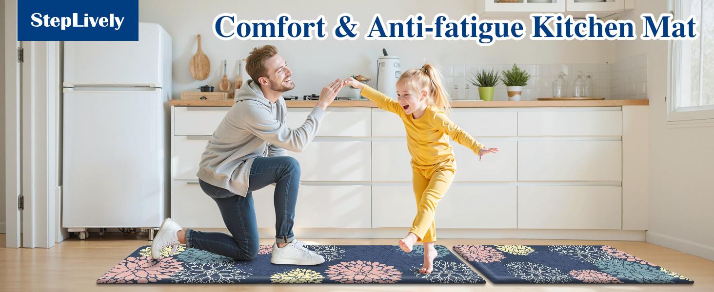 StepLively Kitchen Mats, 2 PCS Cushioned Anti-Fatigue Floral Pattern, Oeko-TEX Certified Washable Non-Slip Standing Mats for Kitchen, Office, Sink & Laundry (17.3