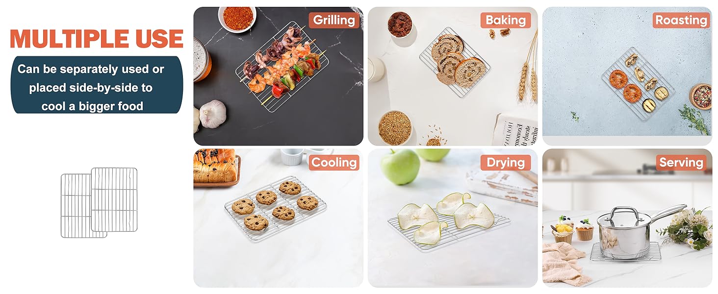 2 Pack Cooling Rack for Baking, Homikit 8.7 * 6.3 Inch Small Stainless Steel Metal Roasting Grilling Cooking Racks, Fits Small Toaster Oven, Dishwasher Safe, Heavy duty & Rust Resistant