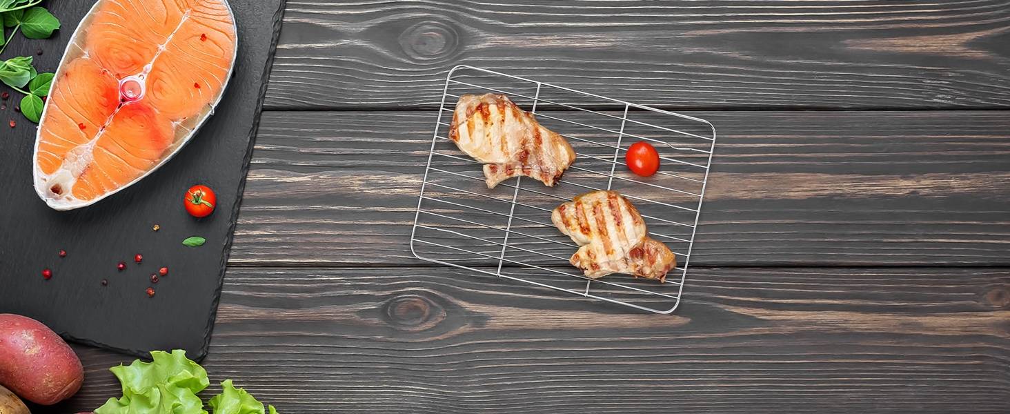 2 Pack Cooling Rack for Baking, Homikit 8.7 * 6.3 Inch Small Stainless Steel Metal Roasting Grilling Cooking Racks, Fits Small Toaster Oven, Dishwasher Safe, Heavy duty & Rust Resistant