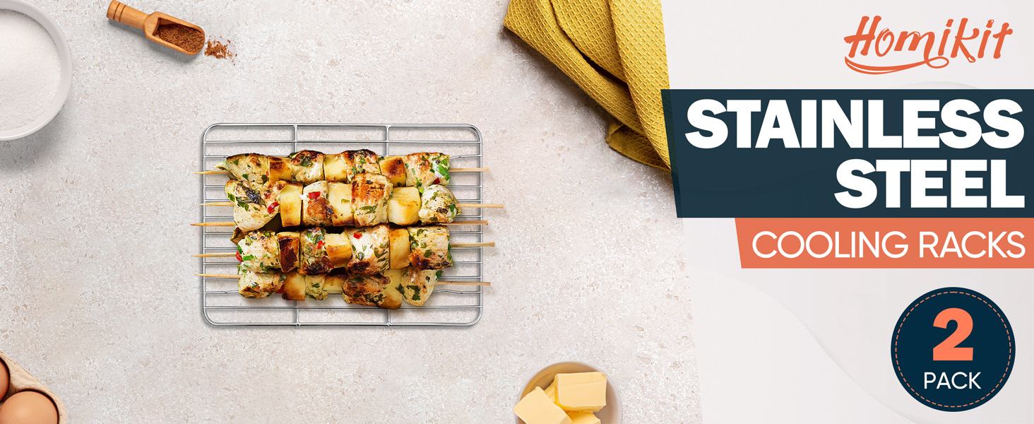 2 Pack Cooling Rack for Baking, Homikit 8.7 * 6.3 Inch Small Stainless Steel Metal Roasting Grilling Cooking Racks, Fits Small Toaster Oven, Dishwasher Safe, Heavy duty & Rust Resistant