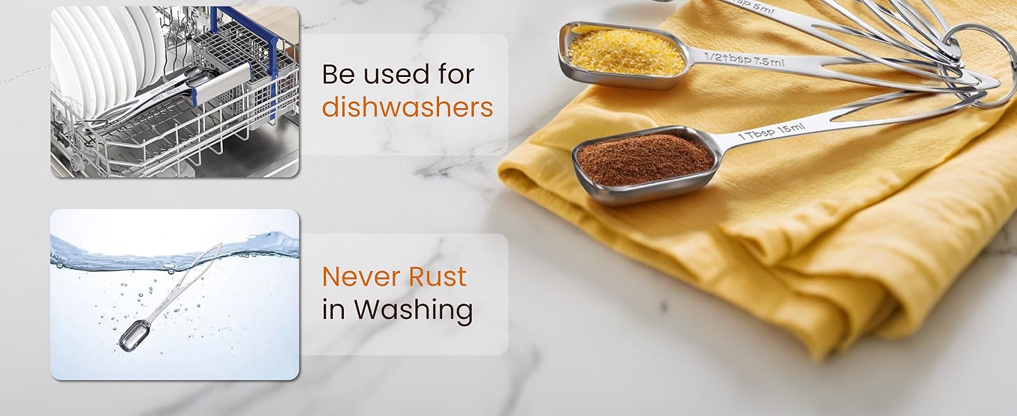 6PCS Narrow Measuring Spoons Set, Stainless Steel Measuring Spoon Fits in Spice Jars, Metal Teaspoon Measuring Spoons, Rectangular Tablespoon, Long Measuring Spoons for Dry & Liquid Ingredients