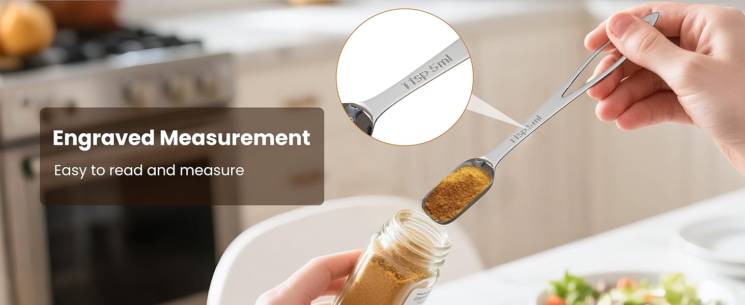 6PCS Narrow Measuring Spoons Set, Stainless Steel Measuring Spoon Fits in Spice Jars, Metal Teaspoon Measuring Spoons, Rectangular Tablespoon, Long Measuring Spoons for Dry & Liquid Ingredients