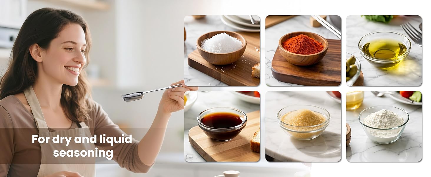 6PCS Narrow Measuring Spoons Set, Stainless Steel Measuring Spoon Fits in Spice Jars, Metal Teaspoon Measuring Spoons, Rectangular Tablespoon, Long Measuring Spoons for Dry & Liquid Ingredients