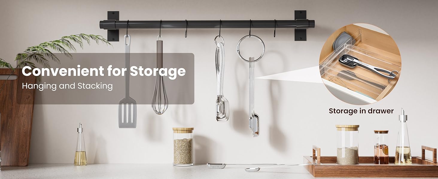 6PCS Narrow Measuring Spoons Set, Stainless Steel Measuring Spoon Fits in Spice Jars, Metal Teaspoon Measuring Spoons, Rectangular Tablespoon, Long Measuring Spoons for Dry & Liquid Ingredients