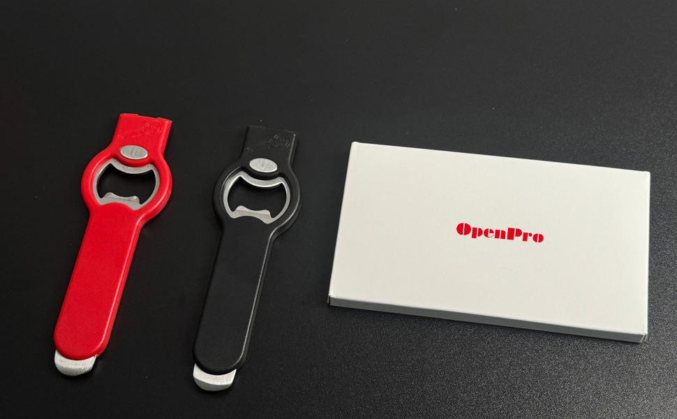 2-in-1 Magnetic Soda Can & Beer Bottle Opener-Dual Magnets for Fridge & Cap Catcher, Heavy Duty Stainless Steel, Perfect for Big Hands,Long nails, RV, Bartender, Gift for Father, Black, Openpro 2 Pack