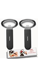 2-in-1 Magnetic Soda Can & Beer Bottle Opener-Dual Magnets for Fridge & Cap Catcher, Heavy Duty Stainless Steel, Perfect for Big Hands,Long nails, RV, Bartender, Gift for Father, Black, Openpro 2 Pack