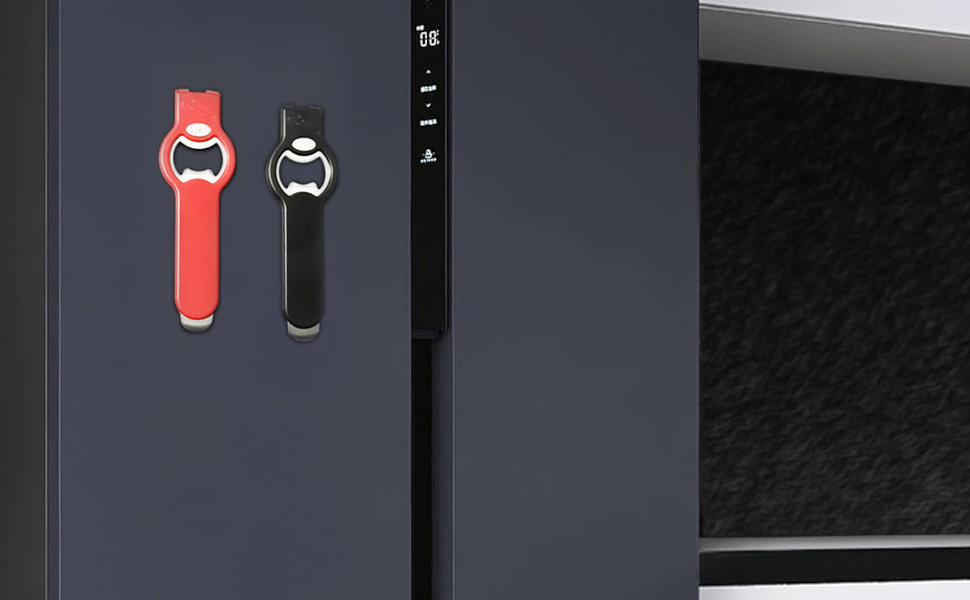 2-in-1 Magnetic Soda Can & Beer Bottle Opener-Dual Magnets for Fridge & Cap Catcher, Heavy Duty Stainless Steel, Perfect for Big Hands,Long nails, RV, Bartender, Gift for Father, Black, Openpro 2 Pack