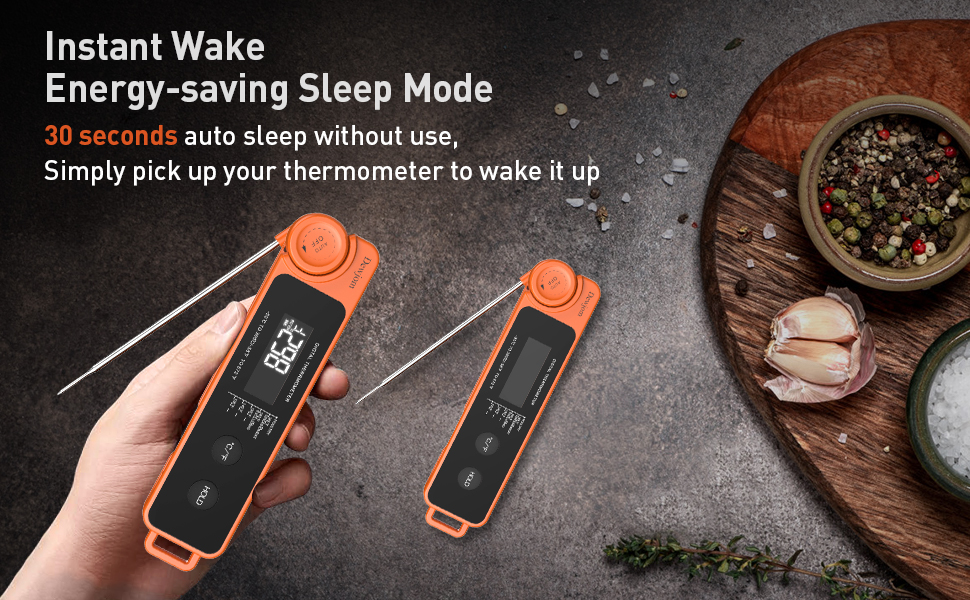 0.5 Sec Instant Read Meat Thermometer for Cooking, Ultra-Fast Digital Food Thermometer with Backlight, ±0.5°F Accuracy, IP67 Waterproof，Auto-Rotate/On/Off–Perfect for Grilling, BBQ, Smoker-Tangerine