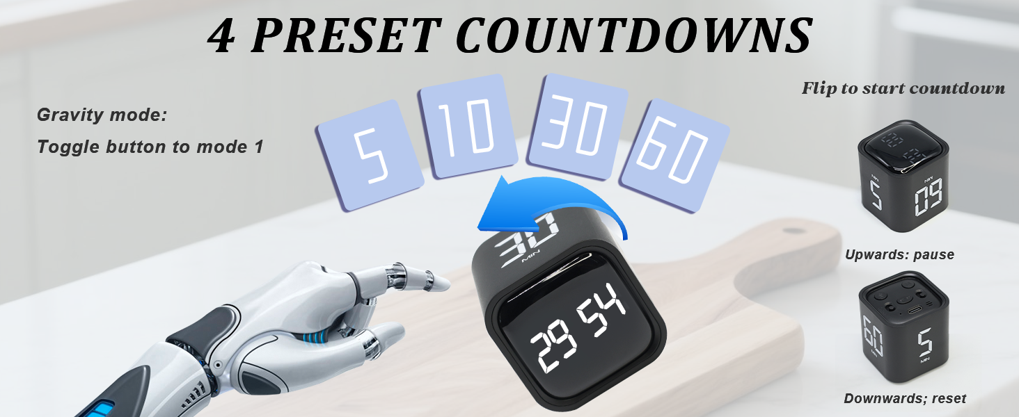 Rotating Pomodoro Timer 5,10,30, 60 Minutes Preset,Desk Productivity Flip Timer, Visual Cube Countdown Stopwatch,Custom Modes/Vibration/High/Low Volume,ADHD Timers, for Study, Work, School, Kitchen